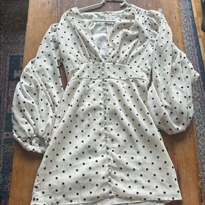 Urban Outfitters “Willow” Polka Dot Dress | Sheer Sleeves, Button Front (S)